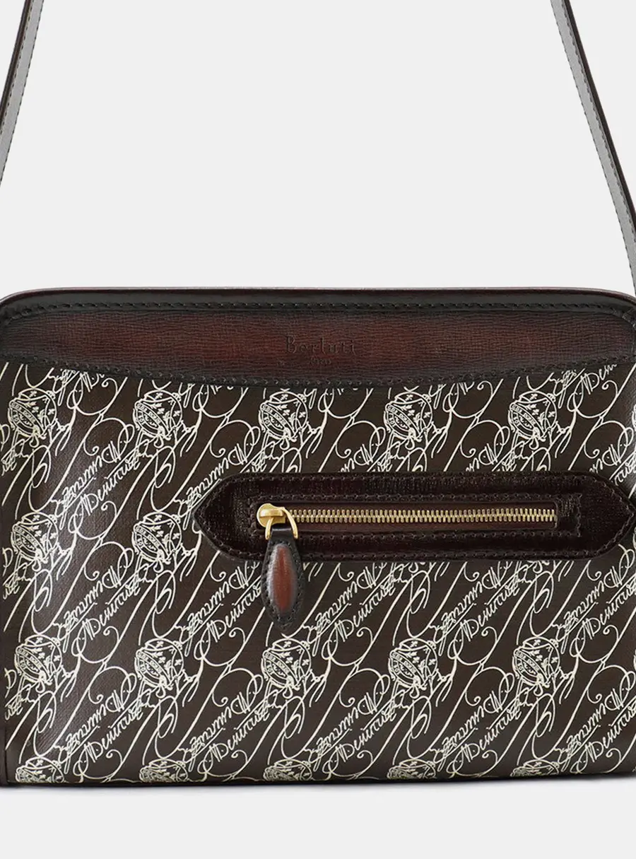Berluti Journalier Dark Brown Leather Toile Marbouf Messenger Bag