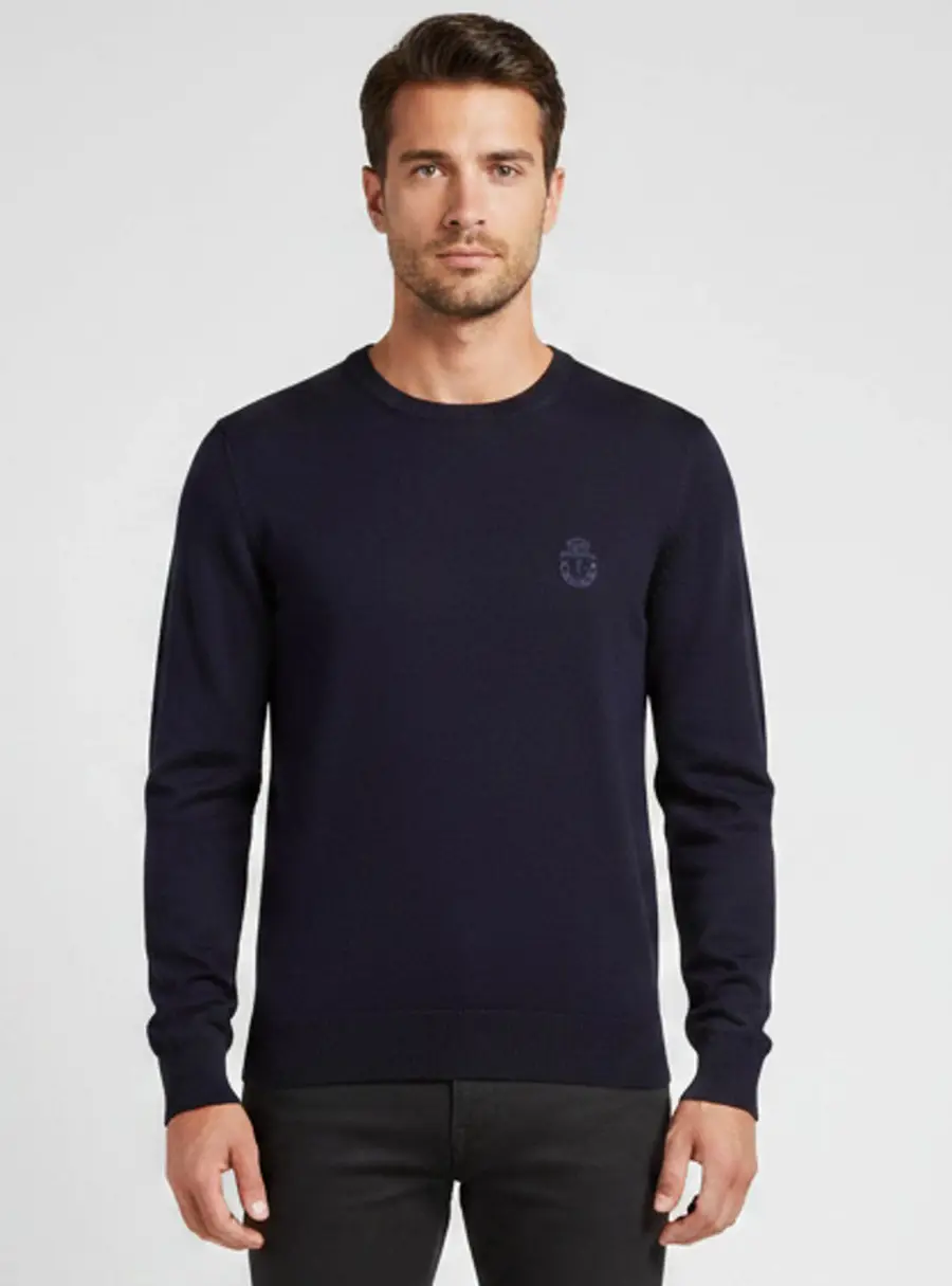 Billionaire Navy Blue Knit Long Sleeve Crewneck Sweatshirt S