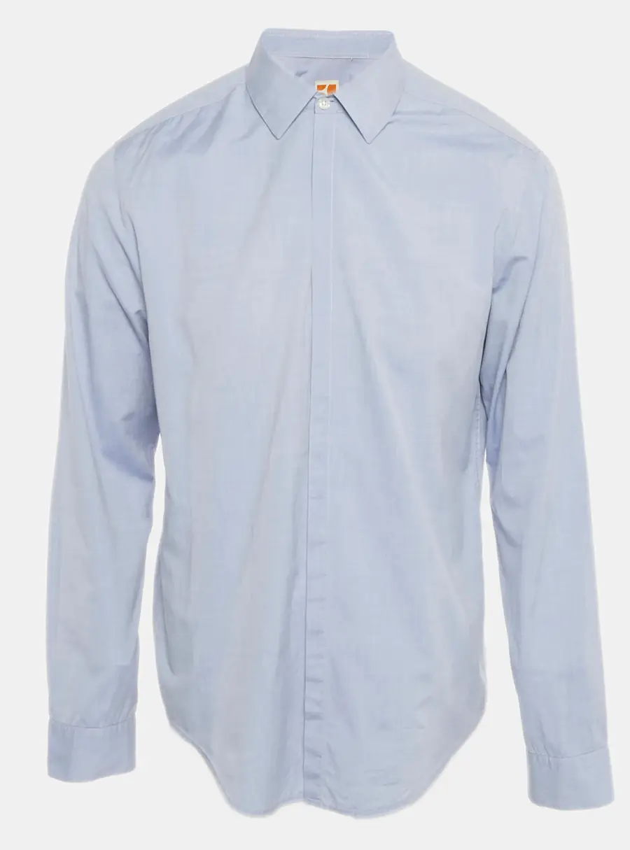 Boss Orange By Hugo Boss Blue Cotton Full Sleeve Shirt L