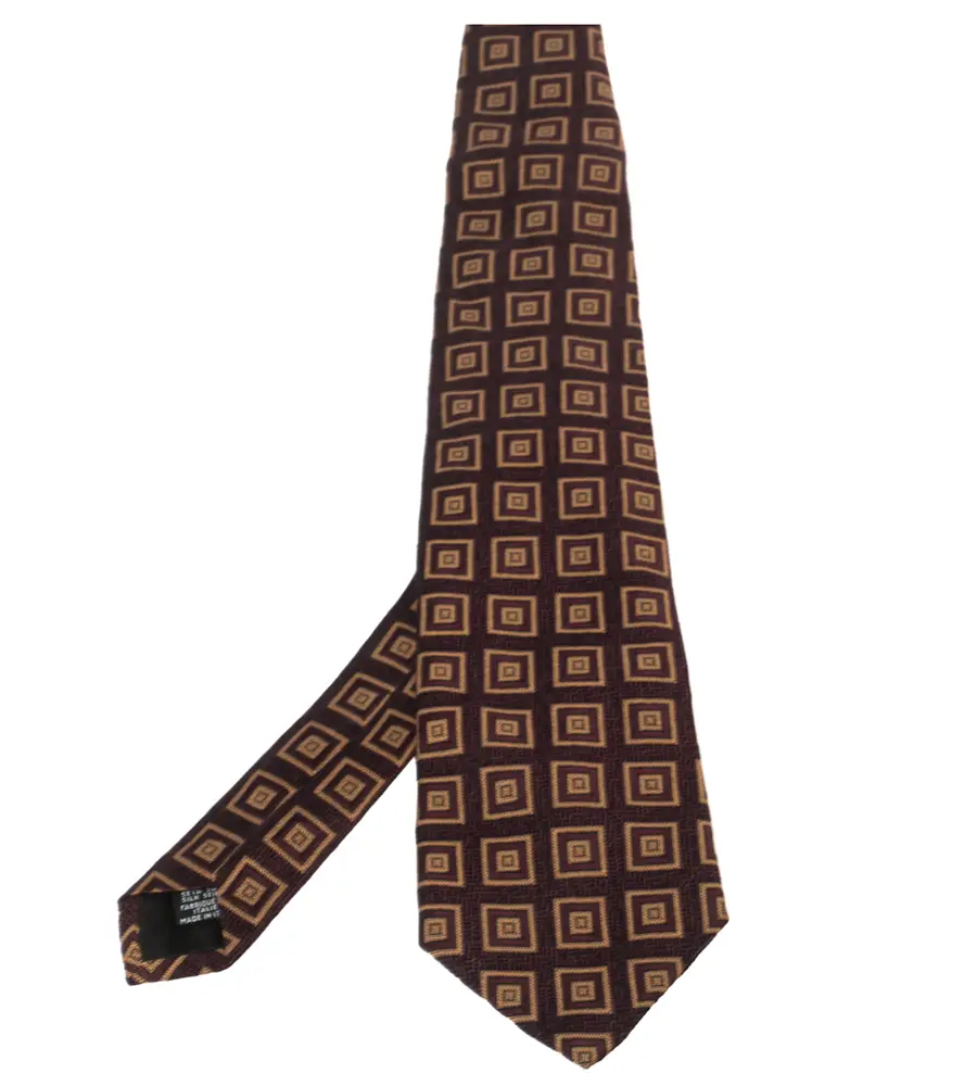 Boss By Hugo Boss Burgundy Square Patterned Silk Jacquard Traditional Tie