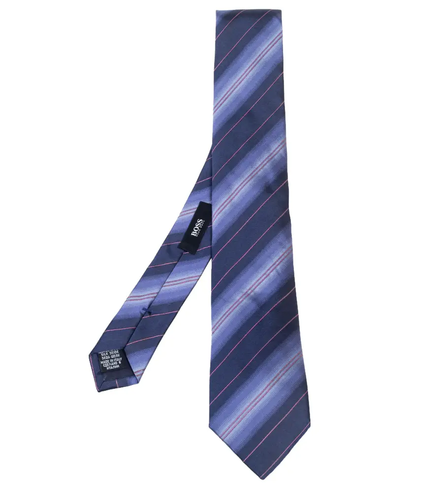 Boss By Hugo Boss Navy Blue Striped Silk Narrow Tie