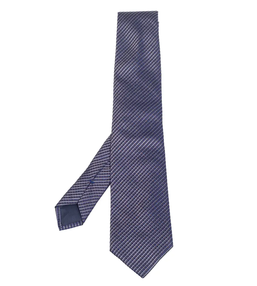 Boss By Hugo Boss Navy Blue Striped Silk Narrow Tie
