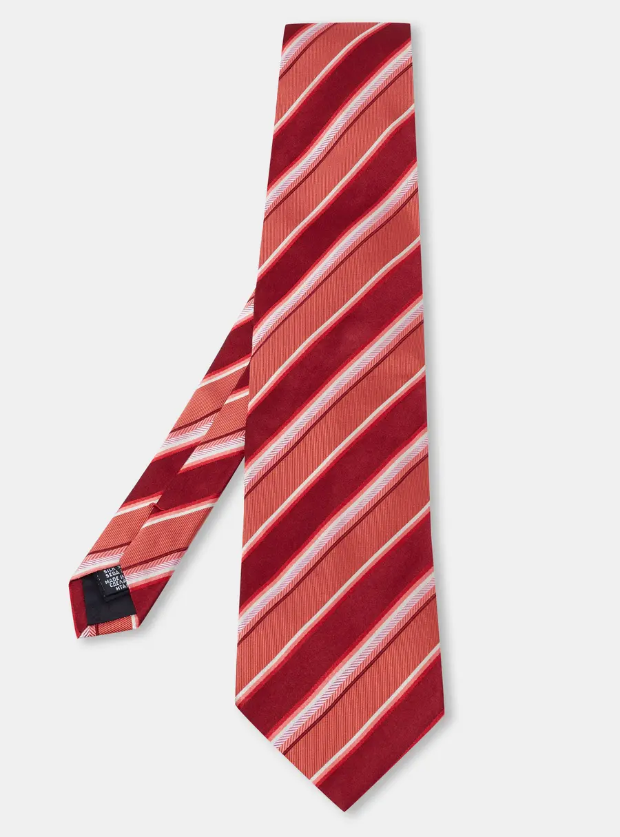 Boss By Hugo Boss Red & Coral Striped Silk Tie