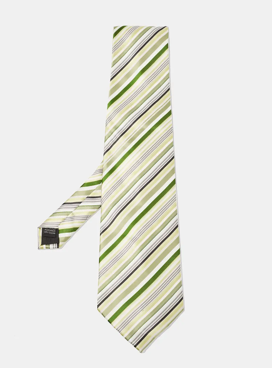 Boss by Hugo Boss Green/Yellow Diagonal Striped Silk Traditional Tie