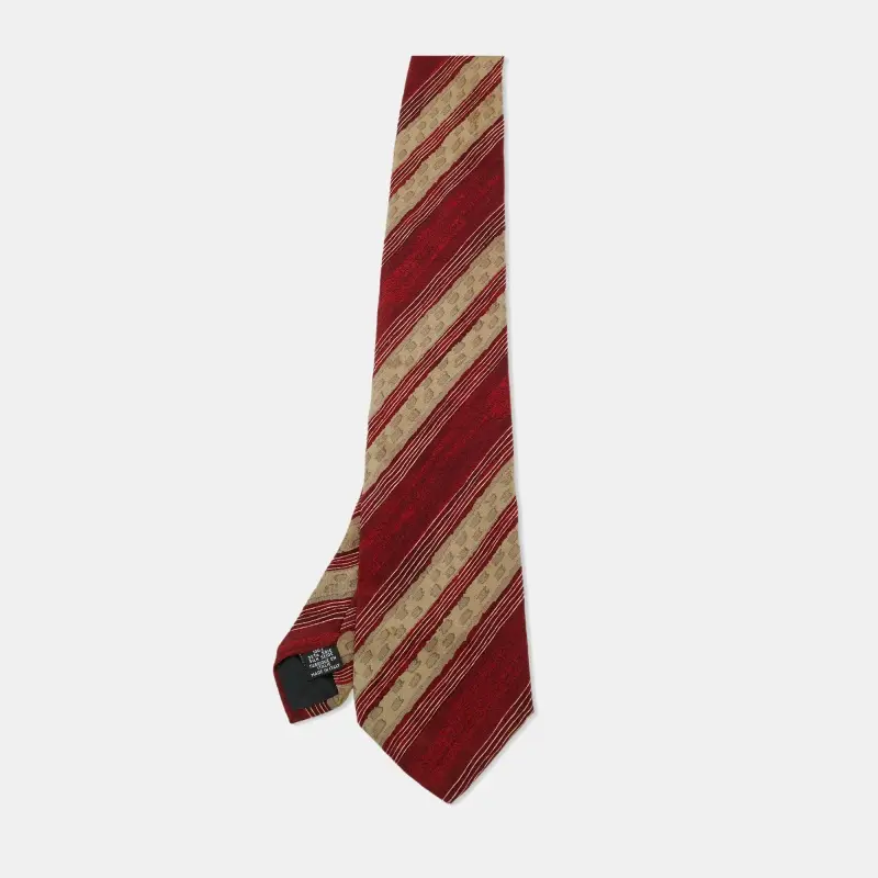 Boss By Hugo Boss Red/Beige Diagonal Print Silk Traditional Tie