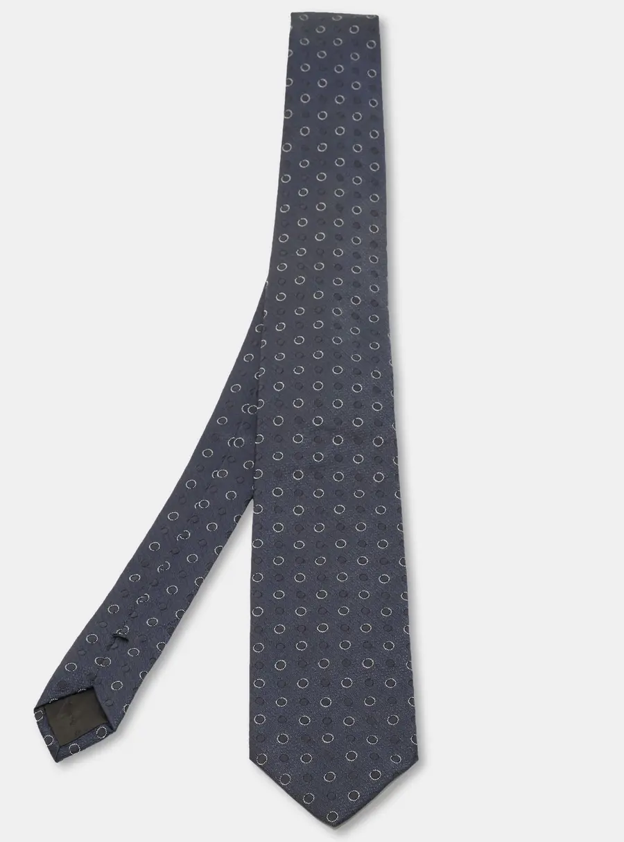 Boss By Hugo Boss Navy Blue Circle Jacquard Silk Tie