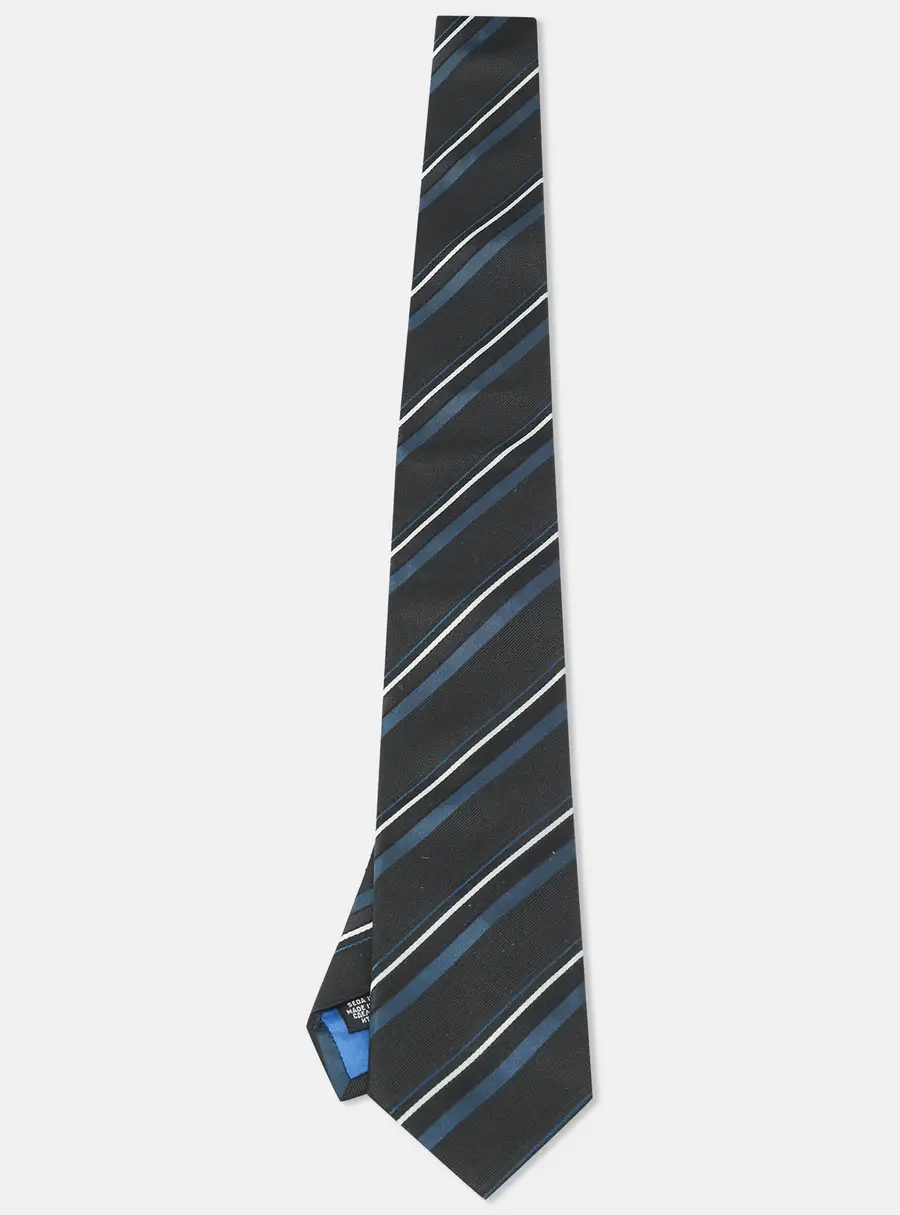 Boss By Hugo Boss Black Diagonal Striped Silk Tie