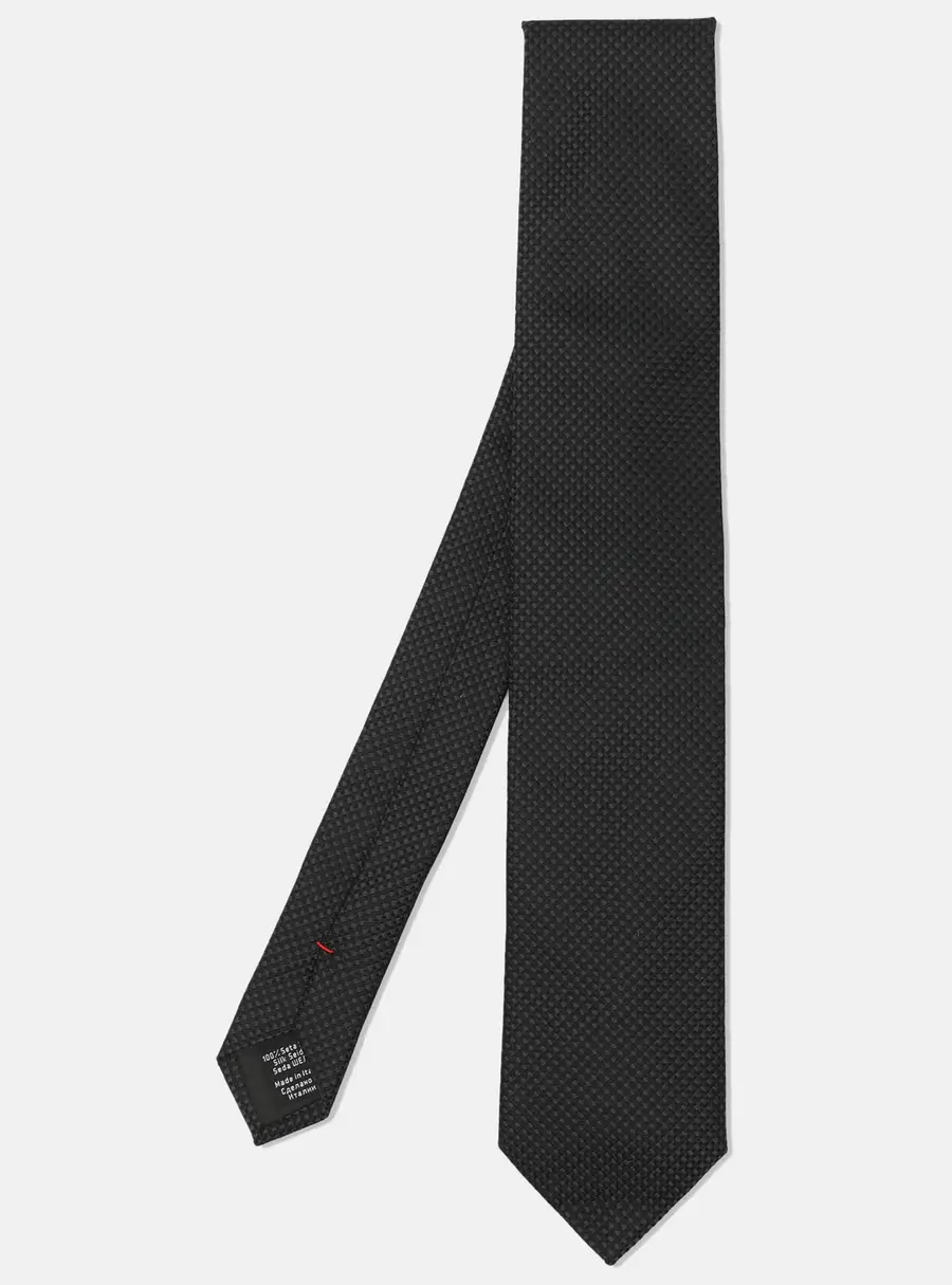 Boss By Hugo Boss Black Micro Patterned Jacquard Silk Neck Tie