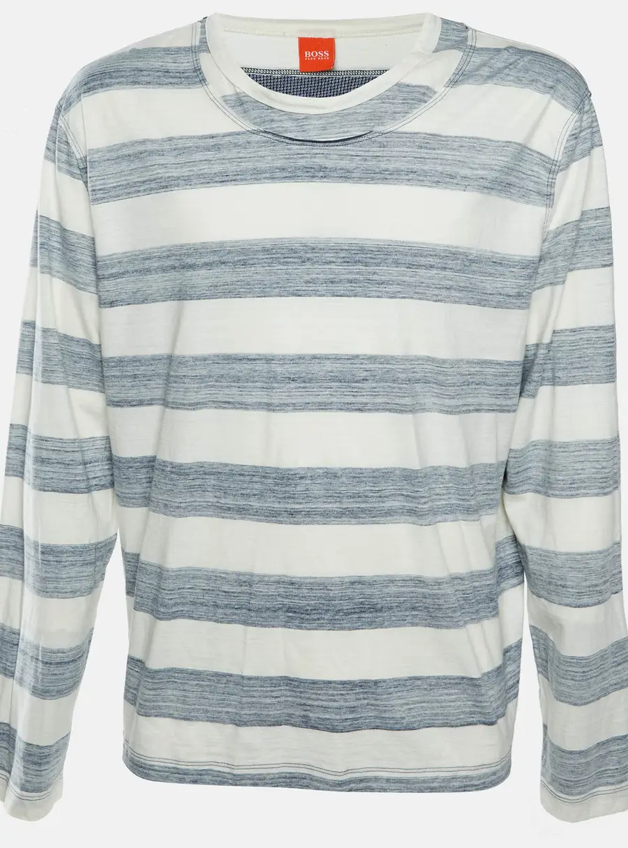 Boss By Hugo Boss Navy/Off White Stripe Jersey Long Sleeves Thyler T-Shirt XXL