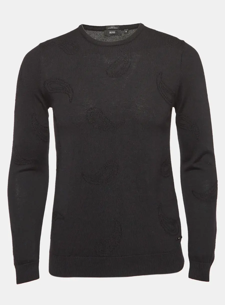 Boss by Hugo Boss Black Paisley Pattern Knit Slim Fit Sweater M
