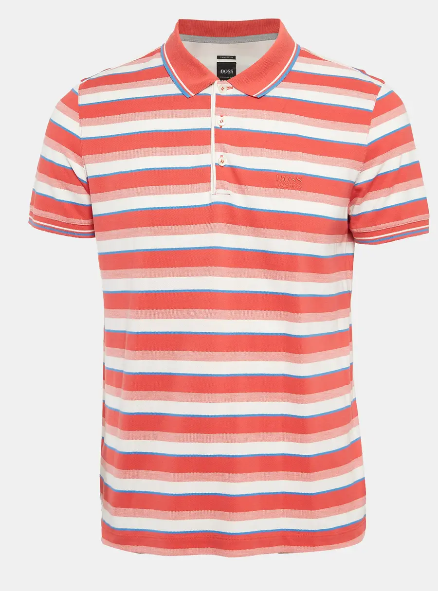 Boss By Hugo Boss Red Stripe Pima Cotton Regular Fit Polo L