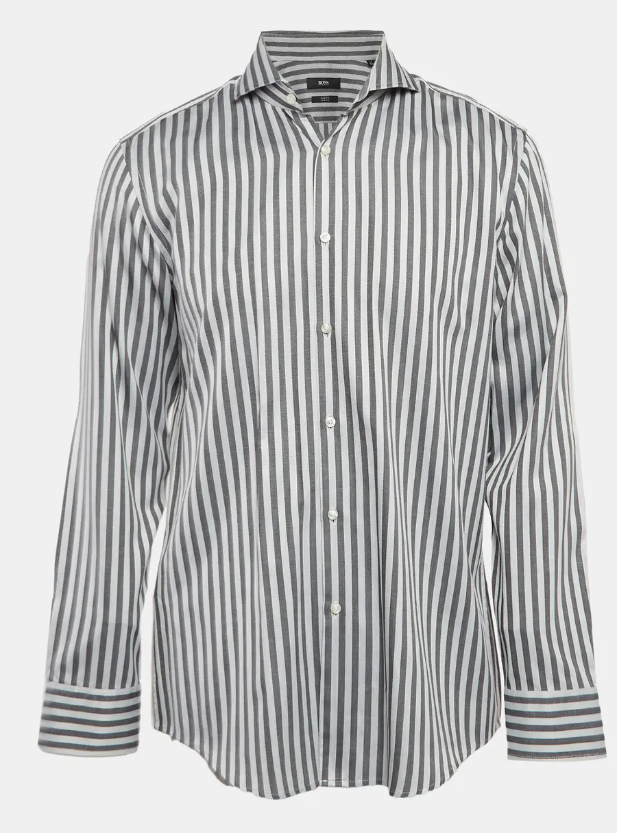 Boss By Hugo Boss Grey Stripe Cotton Slim Fit Shirt XL