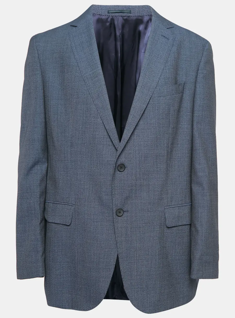 Boss By Hugo Boss Blue Patterned Virgin Wool Single Breasted Blazer S