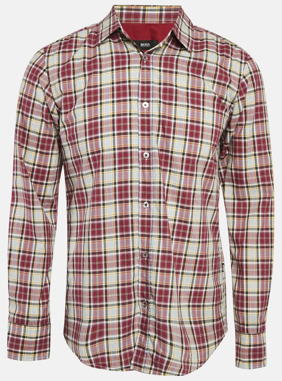 Boss By Hugo Boss Red Checked Cotton Slim Fit Ronny Shirt M