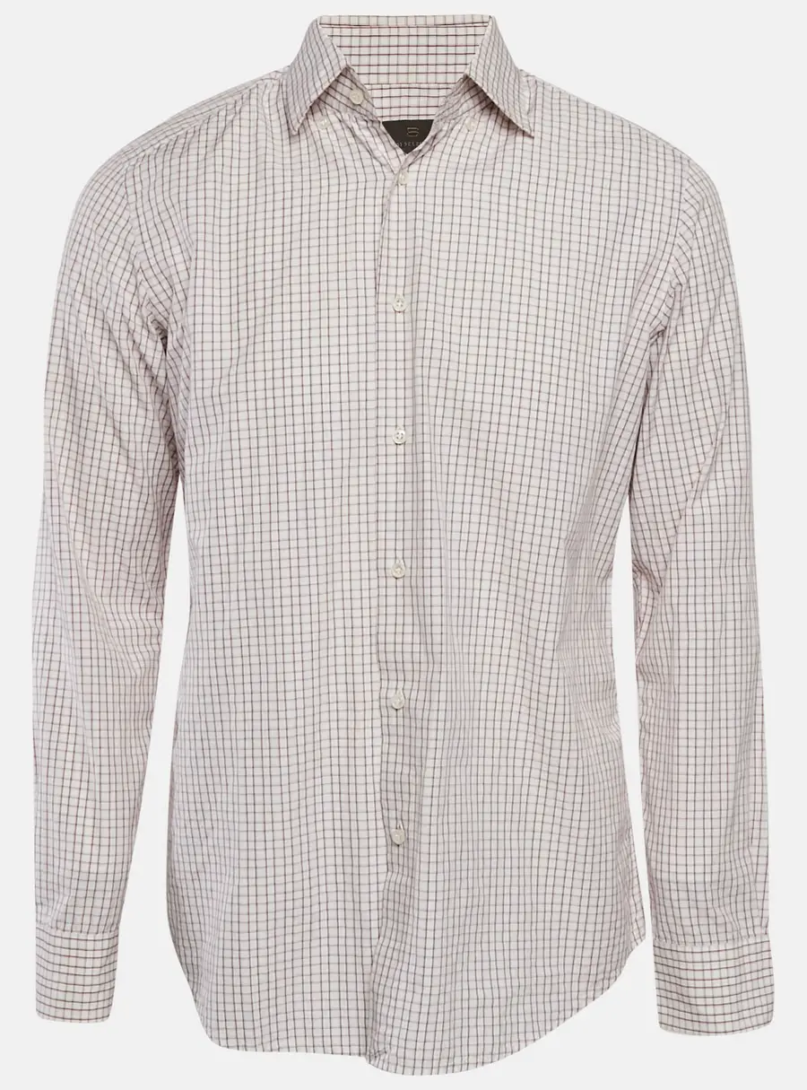 Boss Selection By Hugo Boss White Checked Cotton Tobian Shirt M
