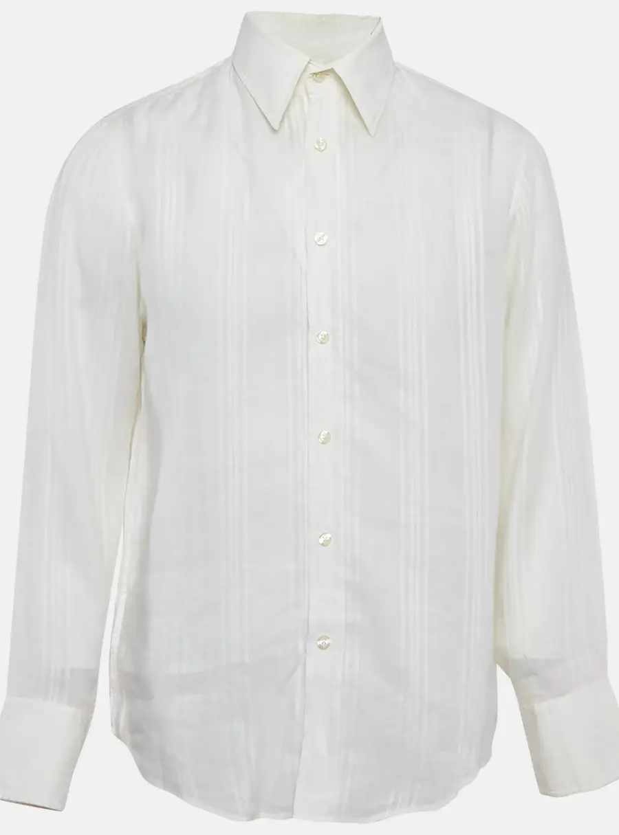 Boss By Hugo Boss White Striped Ramie Button Front Shirt L