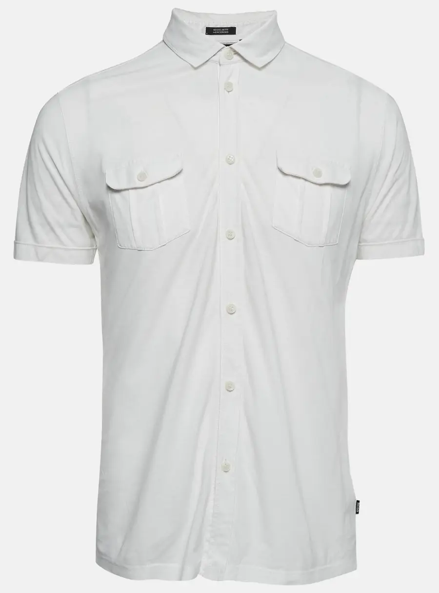 Boss By Hugo Boss White Cotton Knit Button Front Lapra Shirt L