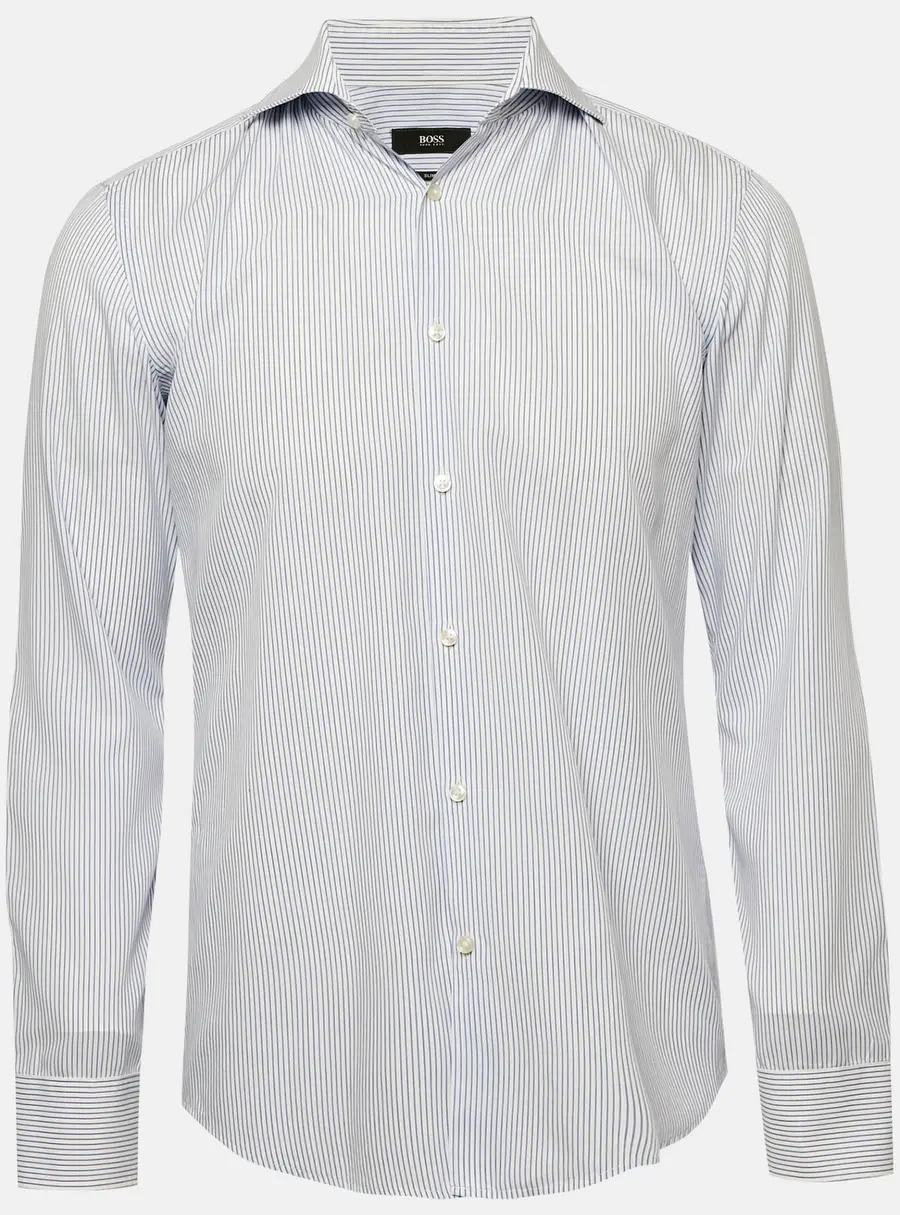Boss By Hugo Boss Blue Striped Cotton Slim Fit Shirt M