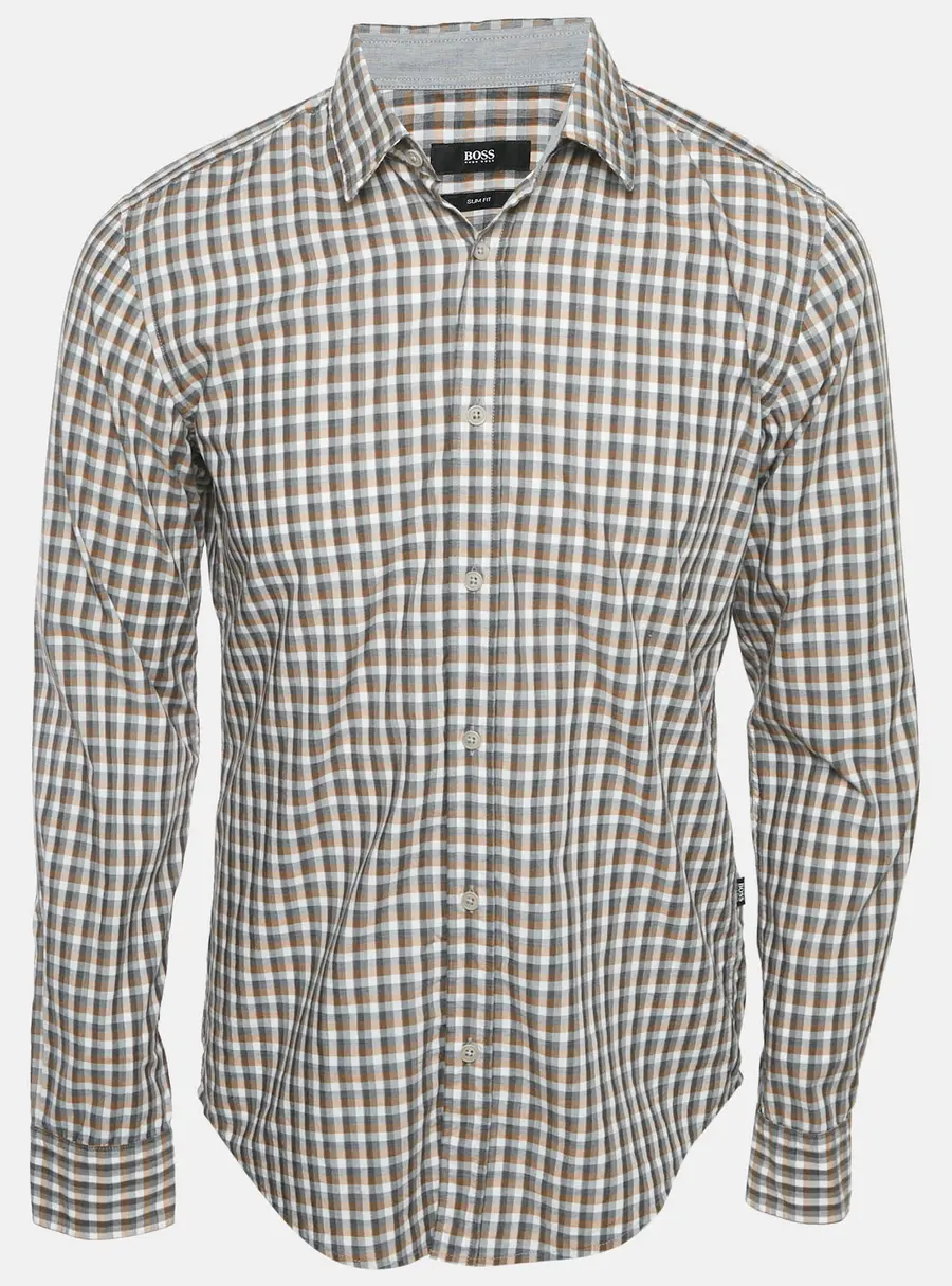 Boss By Hugo Boss Brown Checks Cotton Slim Fit Shirt M