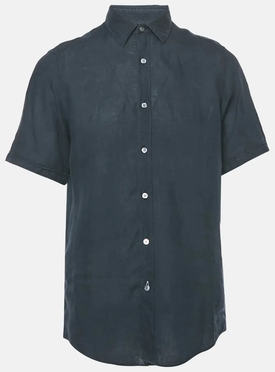 Boss By Hugo Navy Blue Linen Luca Regular Fit Shirt M