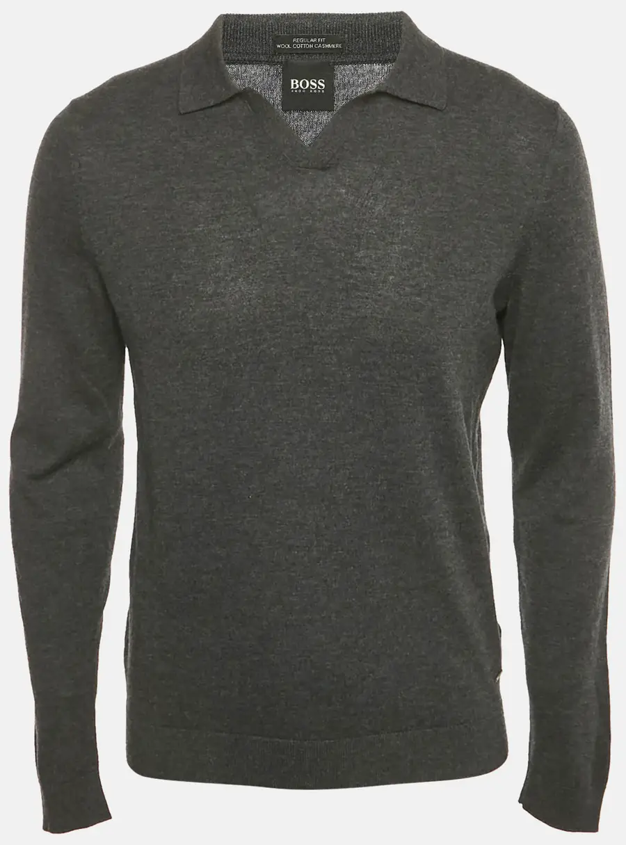 Boss By Hugo Boss Grey Wool Knit Collar Pullover M