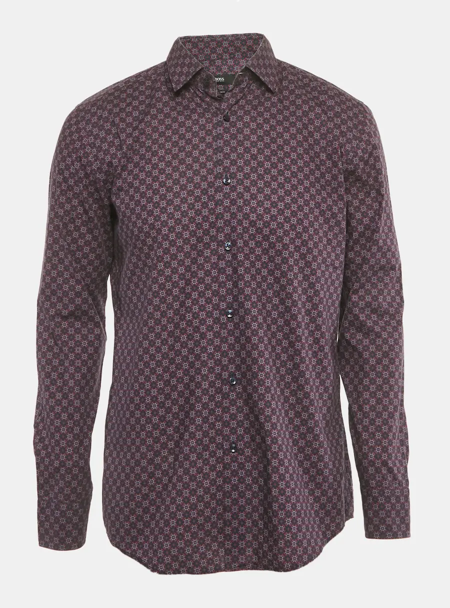 Boss By Hugo Boss Navy Blue Printed Cotton Slim Fit Shirt L