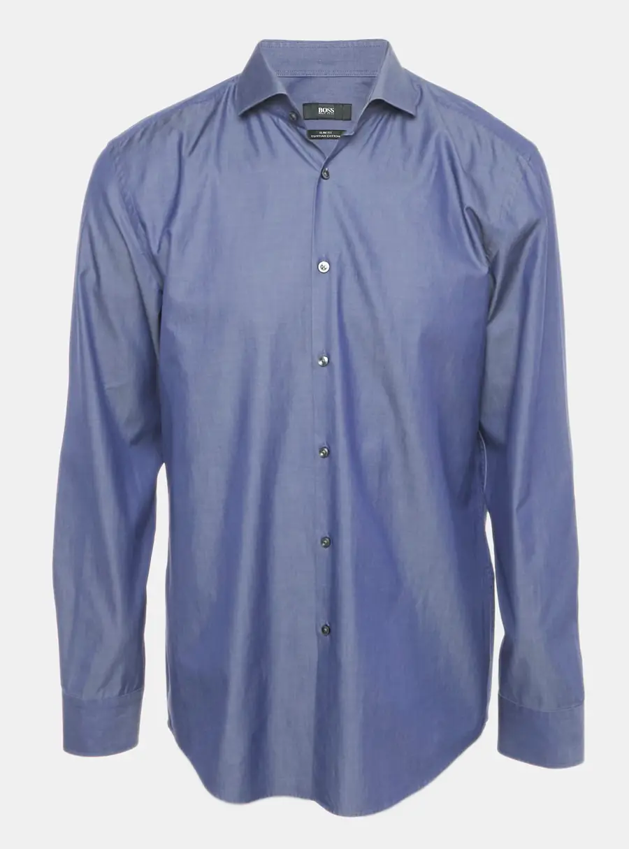 Boss By Hugo Boss Blue Cotton Full Sleeve Shirt XXL