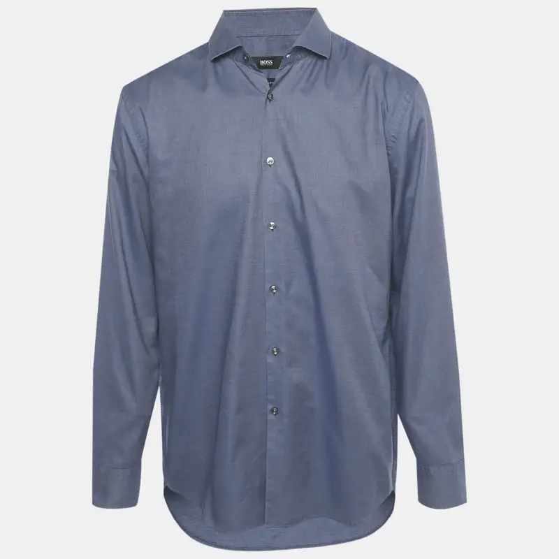Boss By Hugo Boss Blue Cotton Slim Fit Jason Shirt XXL