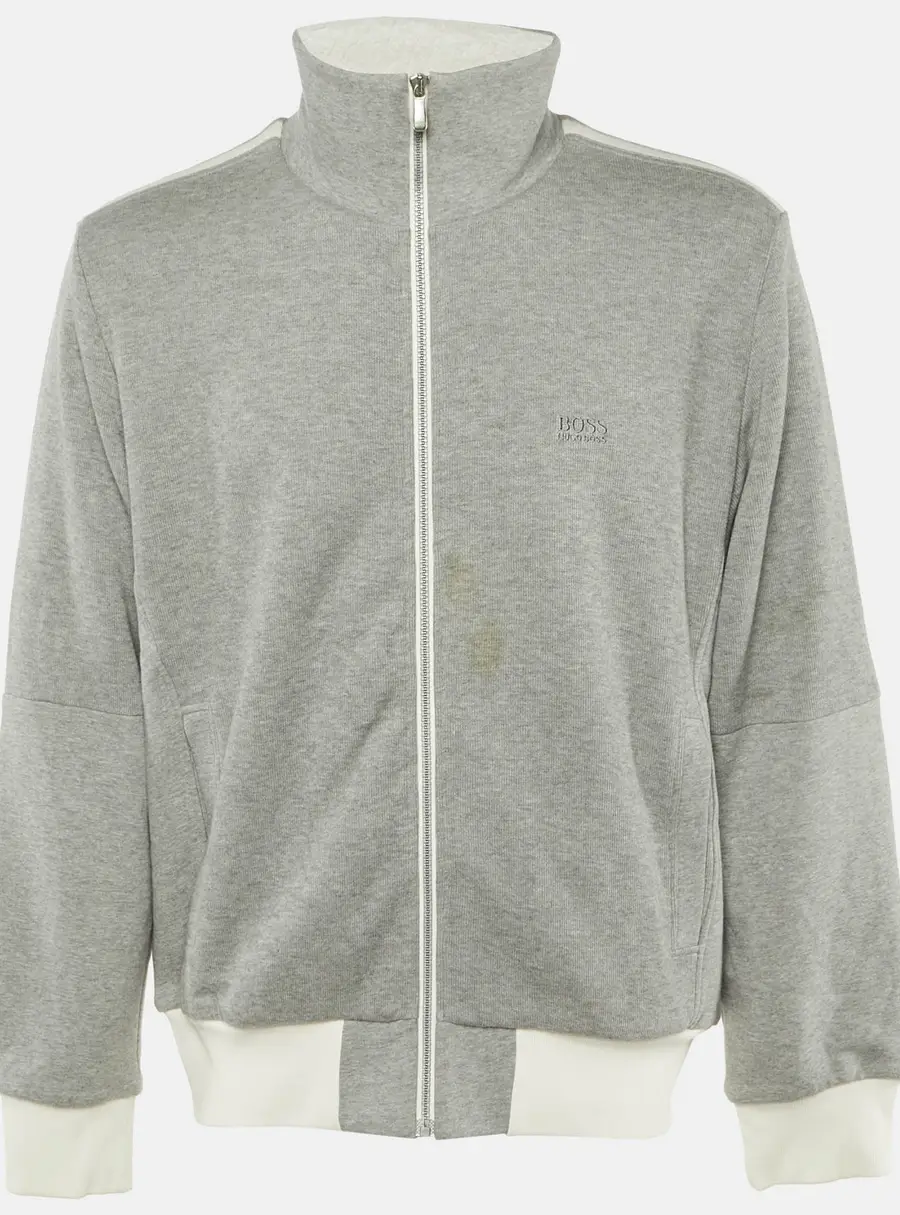 Boss By Hugo Boss Grey Cotton Knit Zip Front Sweater L