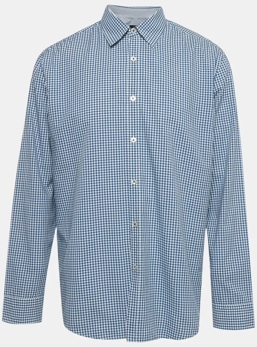 Boss By Hugo Boss Blue/White Checkered Cotton Obert Regular Fit Shirt XL