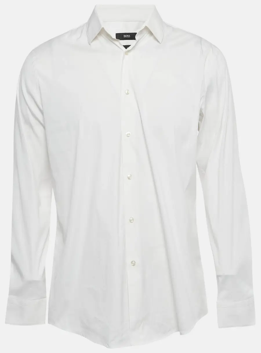Boss By Hugo Boss White Cotton Blend Slim Fit Isko Shirt L