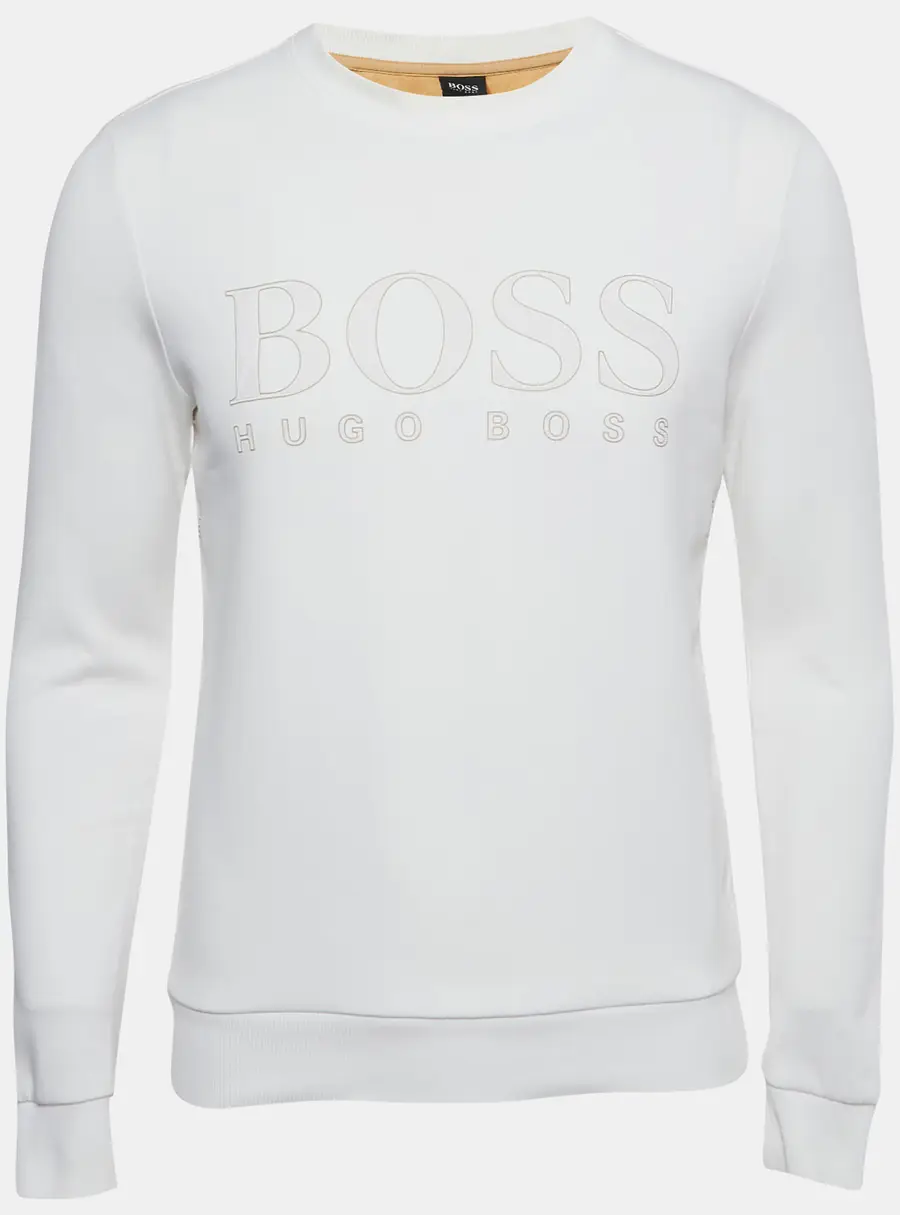 Boss By Hugo Boss White Logo Applique Cotton Blend Salbo Iconic Sweatshirt XS