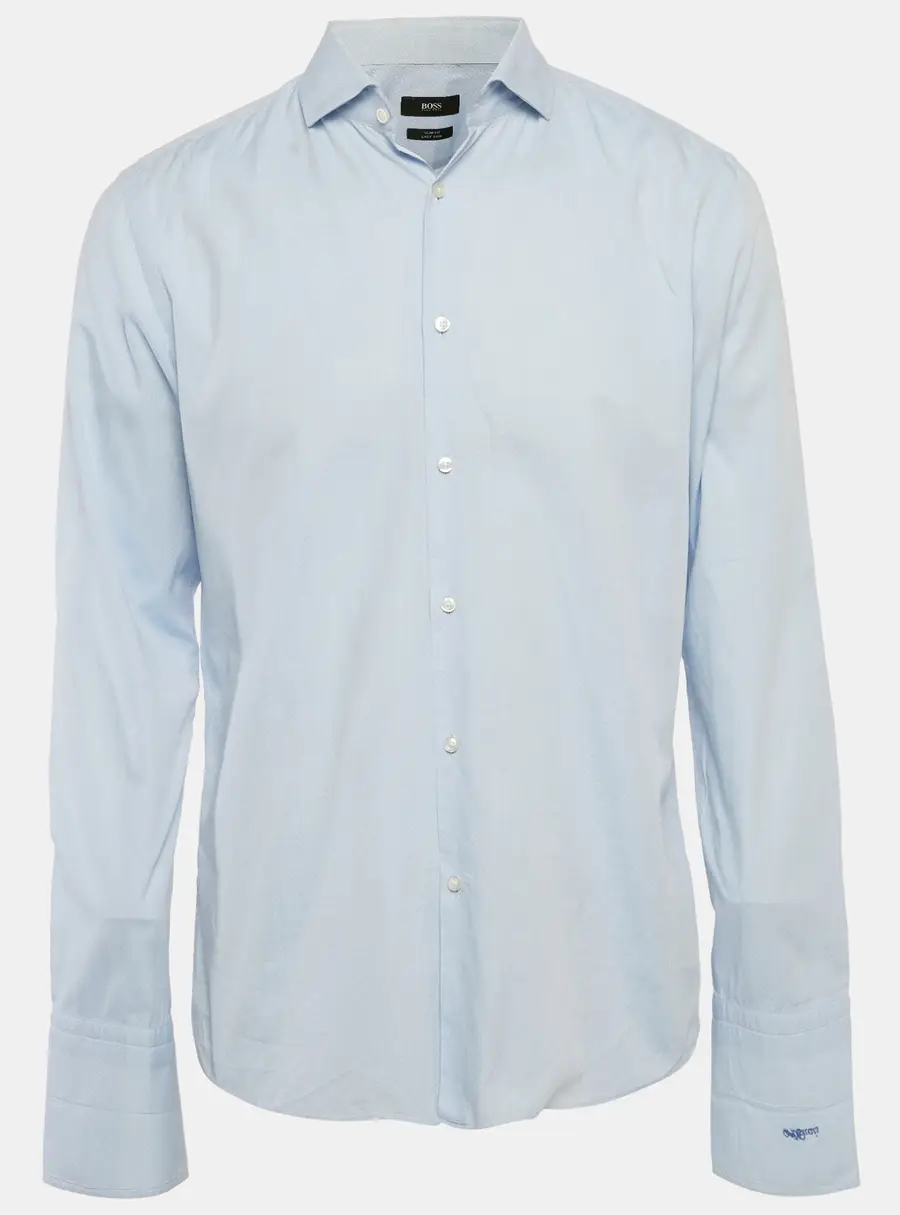 Boss By Hugo Boss Blue Patterned Slim Fit Shirt XL