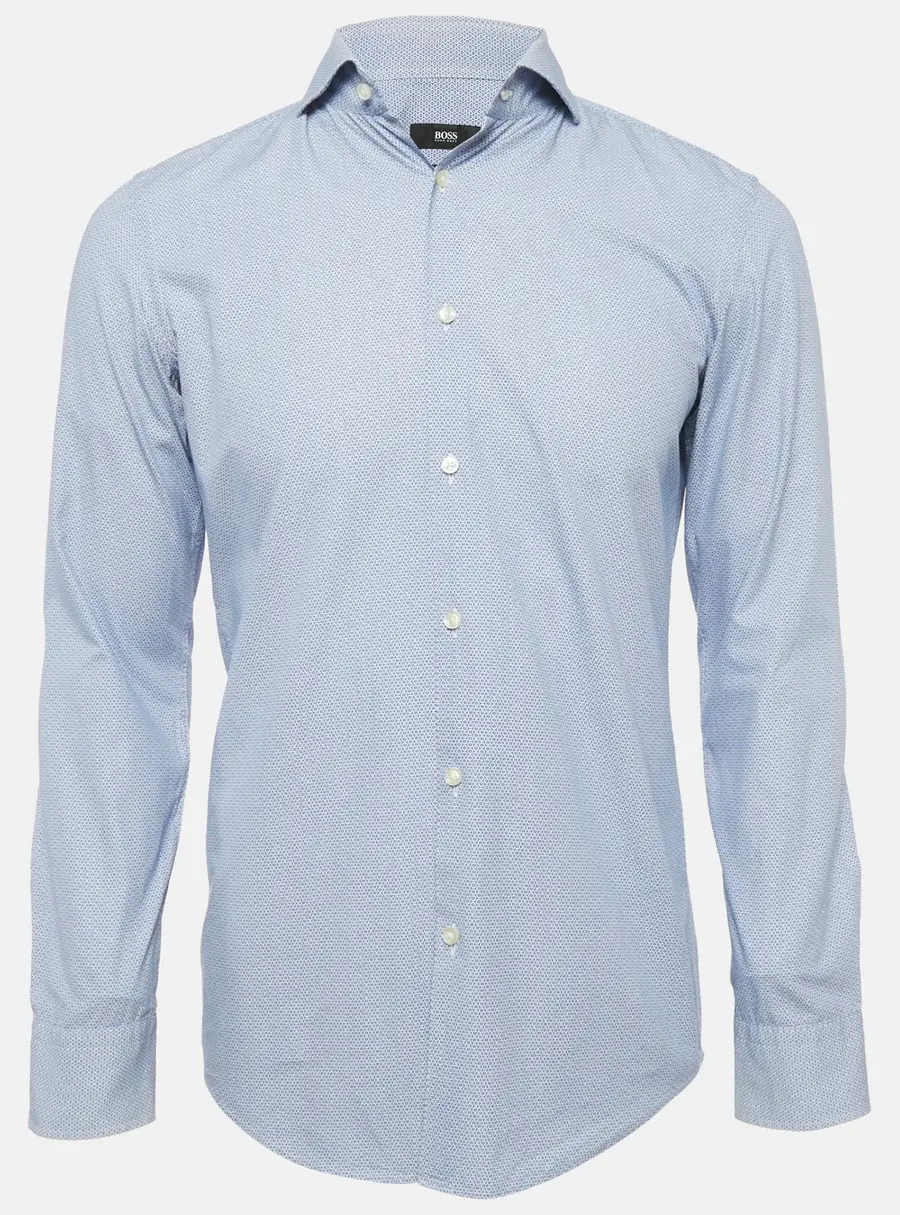 Boss by Hugo Boss Blue Cotton Full Sleeve Slim Fit Shirt S