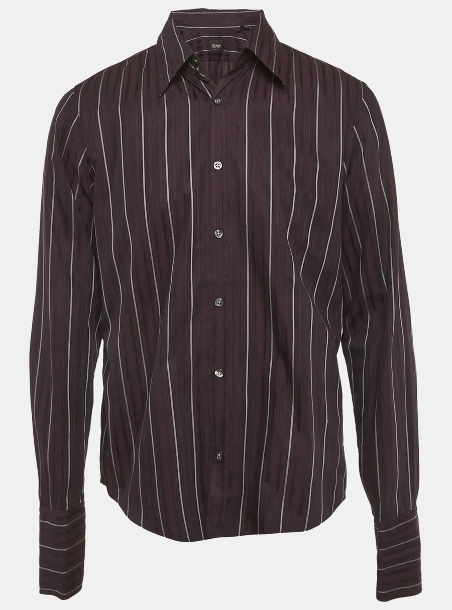 Boss By Hugo Boss Purple Striped Cotton Long Sleeve Shirt L