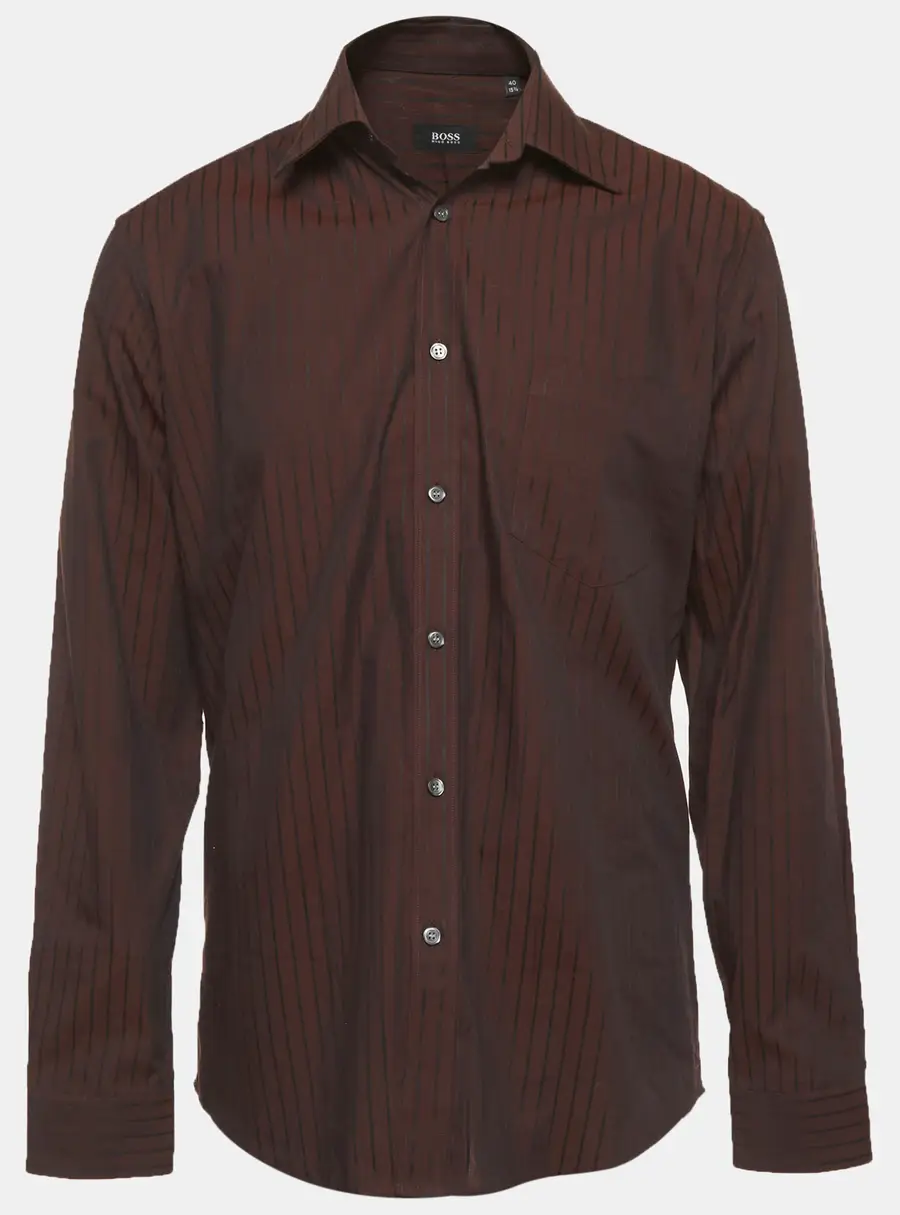 Boss By Hugo Boss Brown Striped Long Sleeve Shirt L