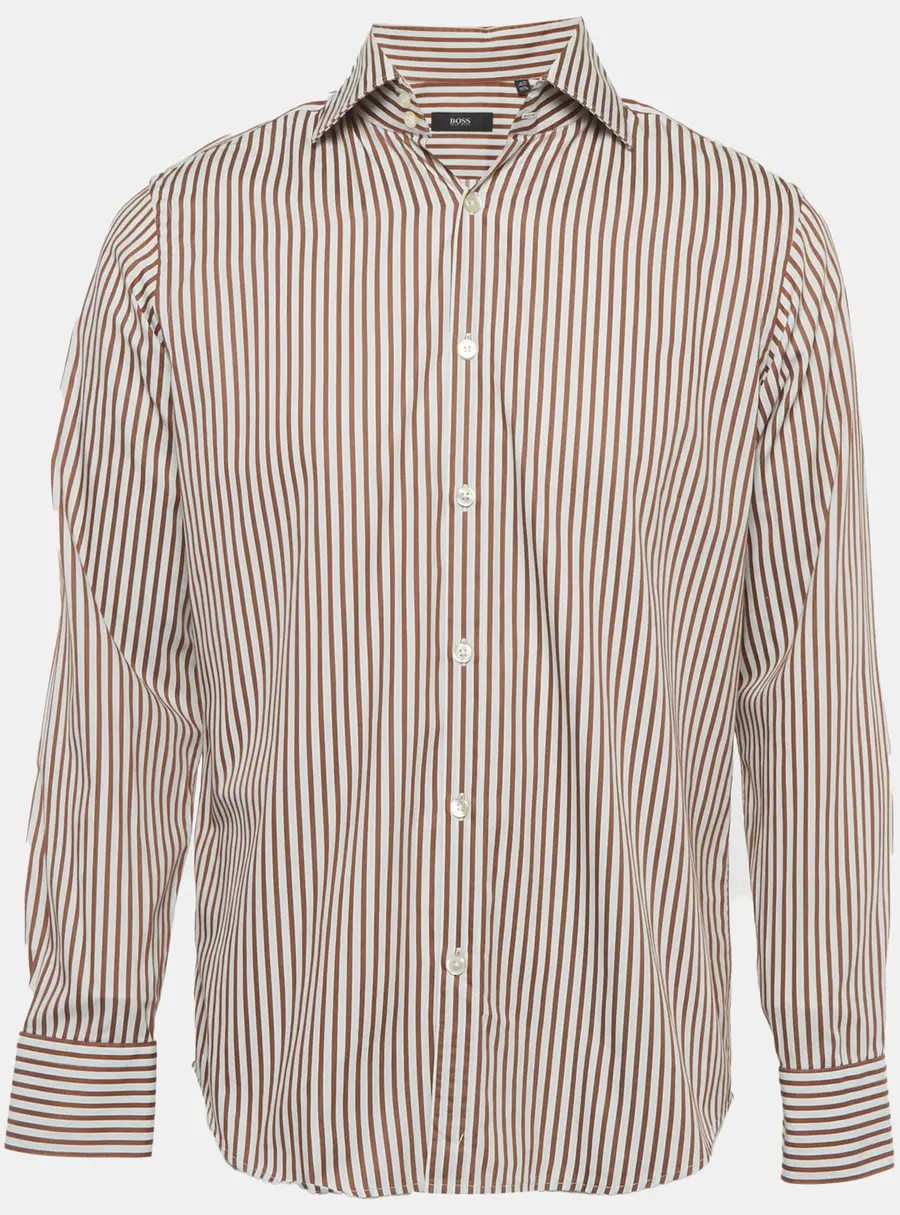 Boss By Hugo Boss Brown/White Striped Cotton Shirt L