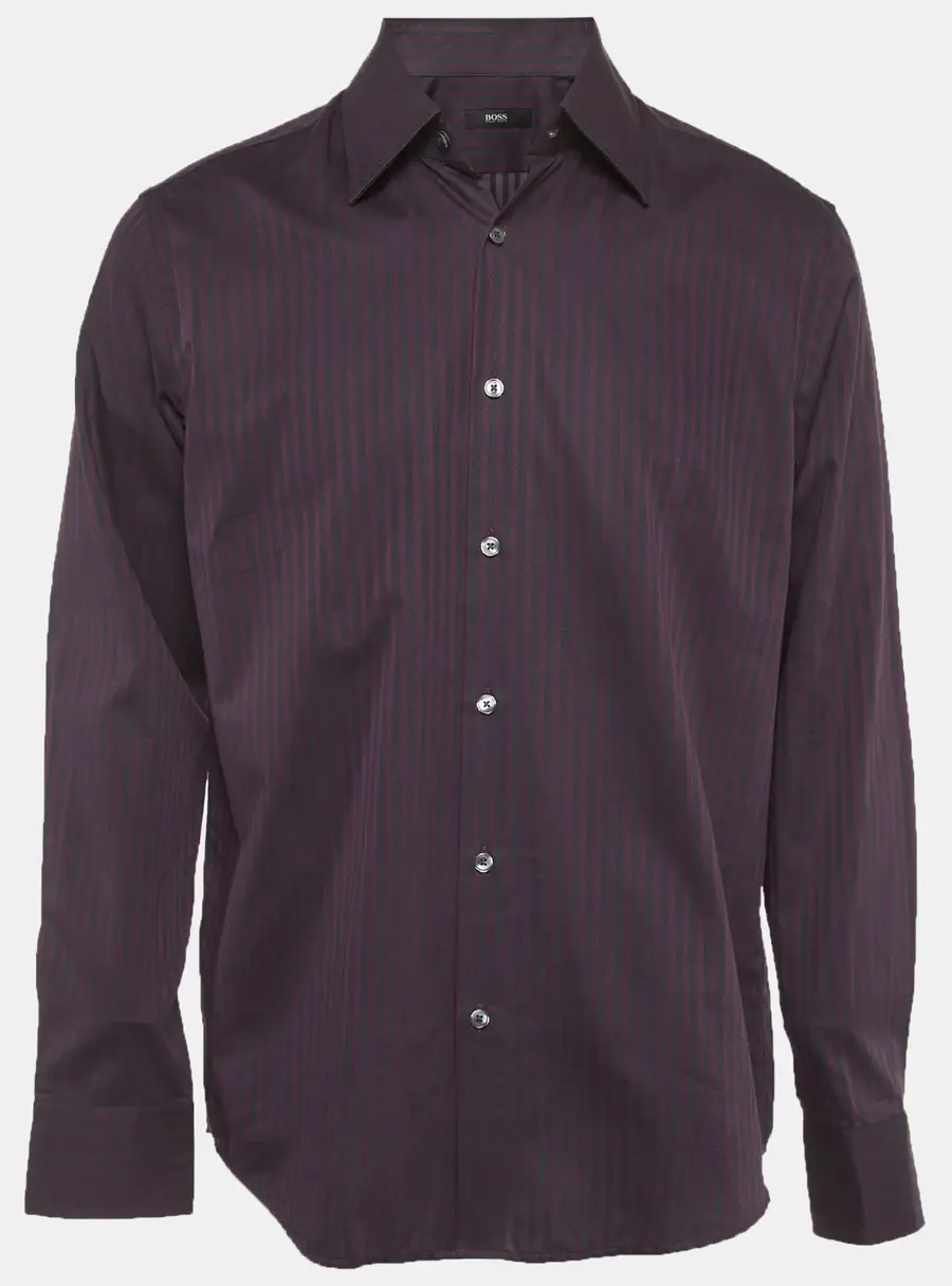 Boss By Hugo Boss Purple Striped Cotton Long Sleeve Shirt XL