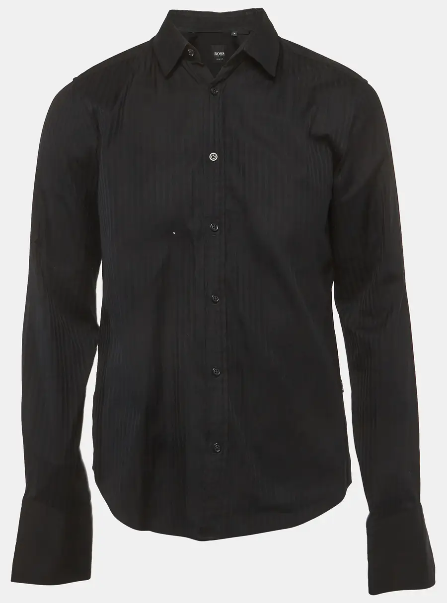 Boss By Hugo Boss Black Striped Cotton Slim Fit Shirt M