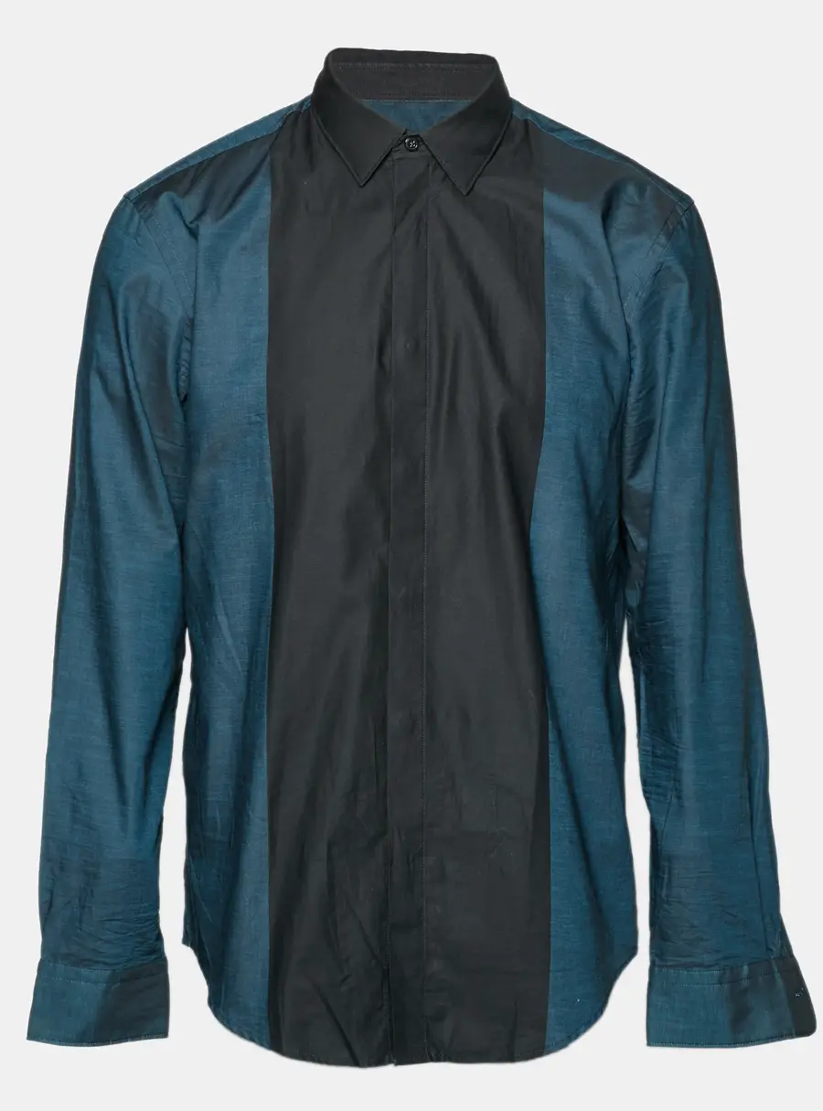 Boss By Hugo Boss Black/Teal Blue Cotton Slim Fit Shirt XL