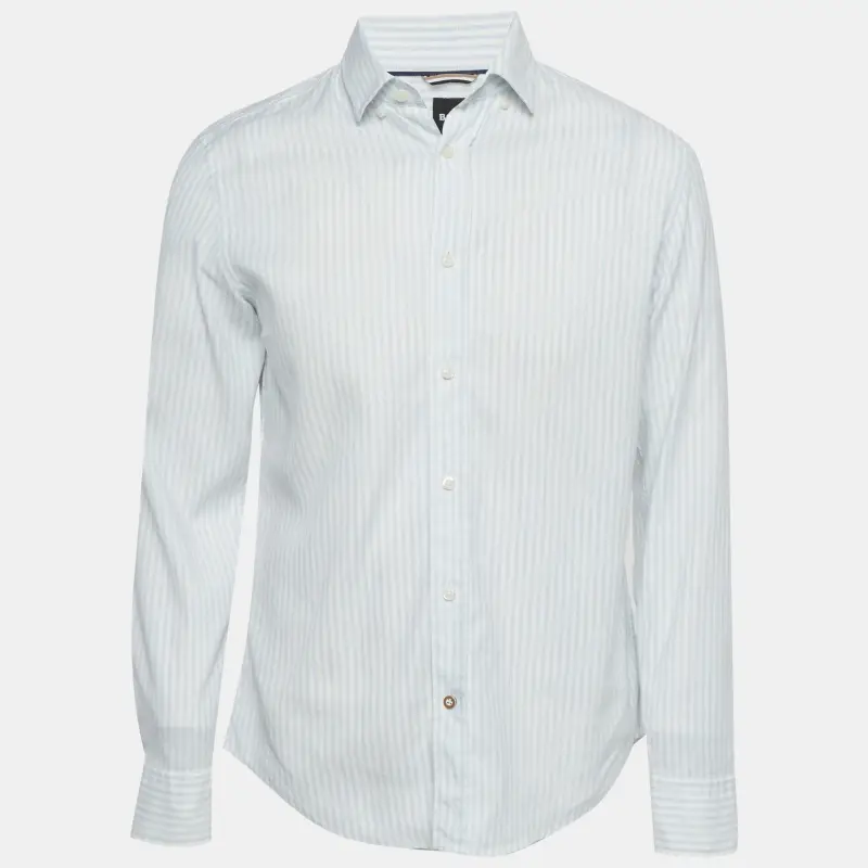 Boss By Hugo Boss White/Blue Cotton Blend Striped Casual Fit Shirt M