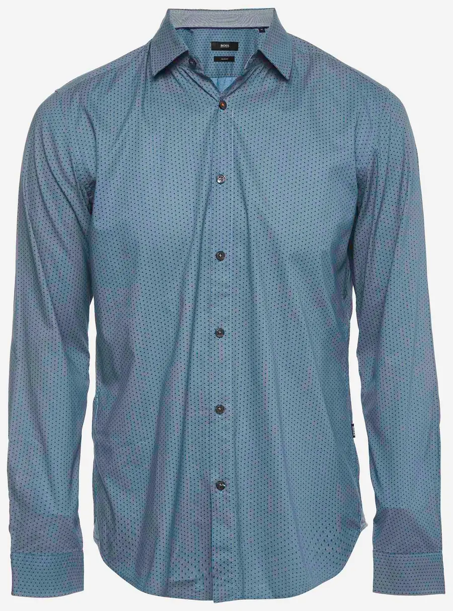 Boss By Hugo Boss Blue Textured Cotton Slim Fit Shirt M