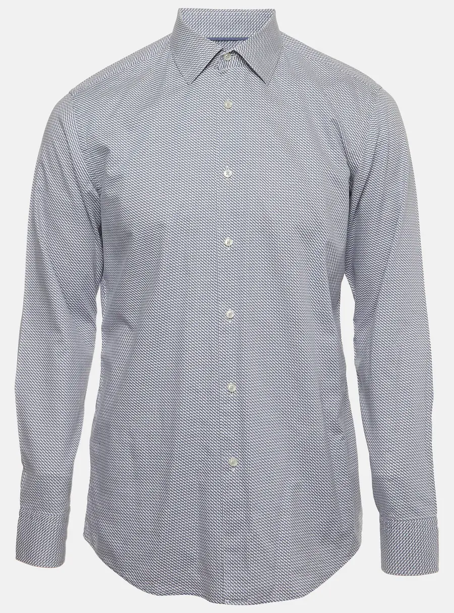 Boss By Hugo Boss Blue Geometric Print Cotton Shirt L