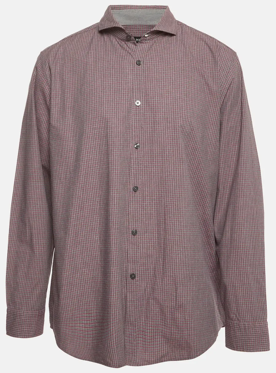 Boss By Hugo Boss Pink/Grey Micro Check Cotton Lennie Shirt XXL