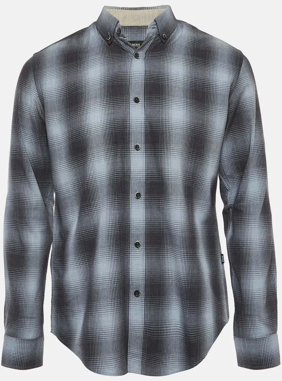 Boss By Hugo Boss Grey Plaid Cotton Slim Fit Shirt M