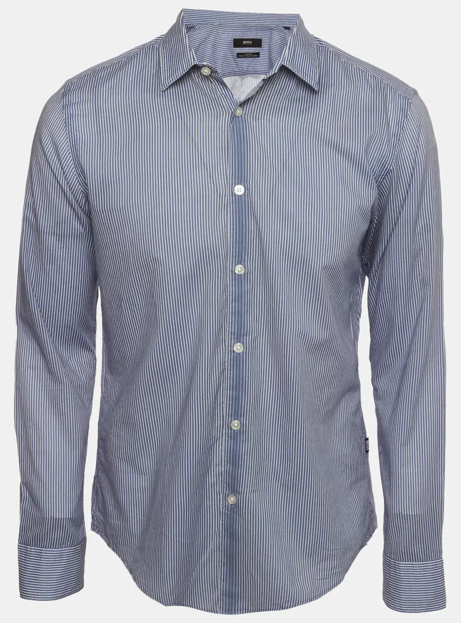 Boss By Hugo Boss Blue Stripe Cotton Slim Fit Shirt M
