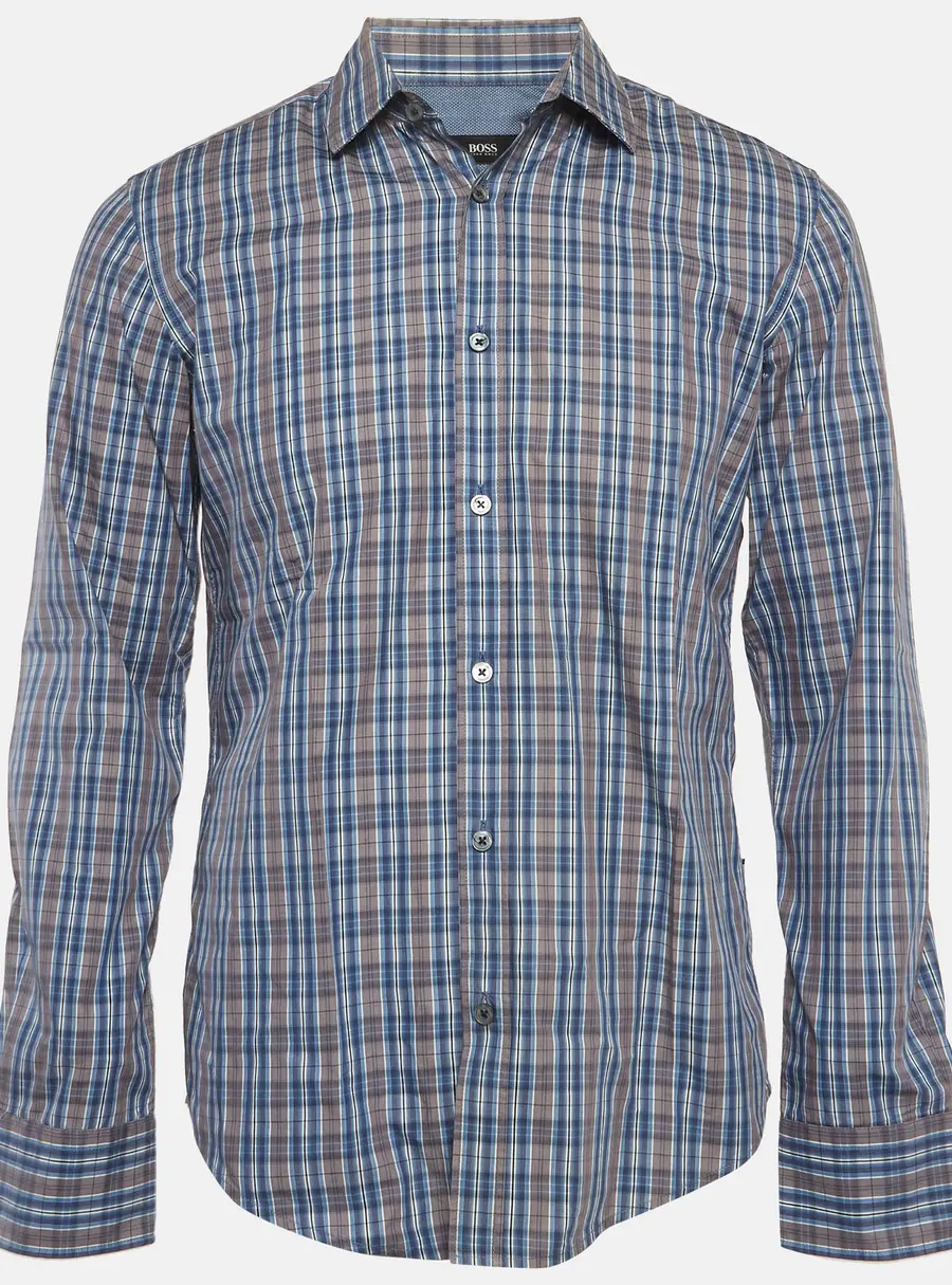 Boss By Hugo Boss Blue Cotton Slim Fit Shirt M