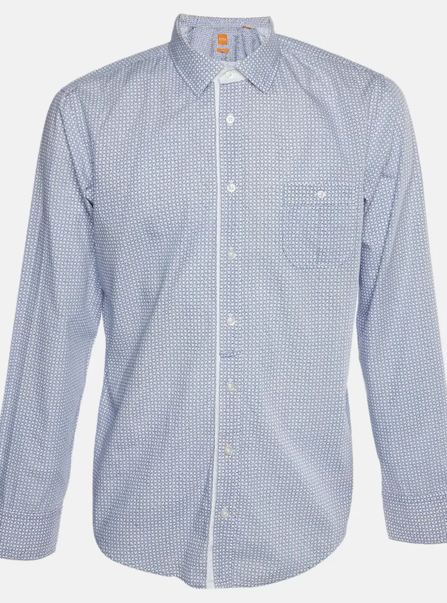 Boss Orange By Hugo Boss Blue Printed Cotton Long Sleeves Shirt L