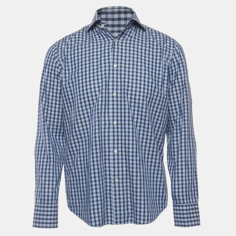 Boss By Hugo Boss Blue Checkered Cotton Regular Fit Shirt M