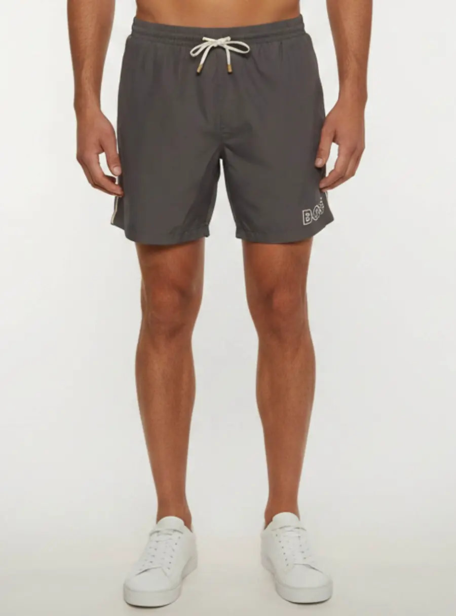 Boss By Hugo Boss Grey Logo Print Synthetic Starfish Swim Shorts S